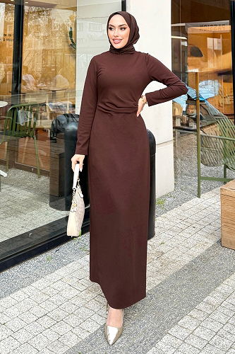 moda selvim الفستان بني 4679ALGK1170 - Thumbnail