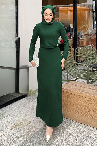 moda selvim Dress 4679ALGK1170 Emerald - Thumbnail
