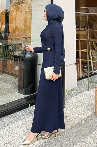 moda selvim الفستان كحلي 4679ALGK1170 - Thumbnail