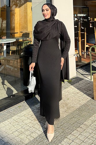 moda selvim الفستان أسود 4680ALGK1170 - Thumbnail