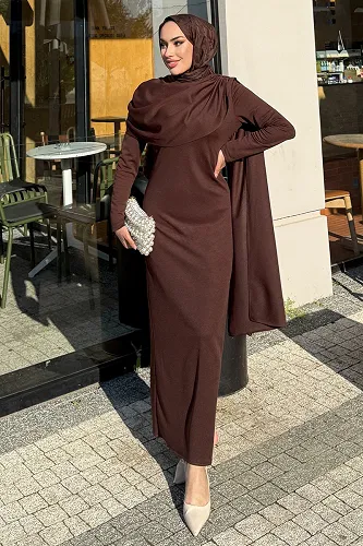 moda selvim Dress 4680ALGK1170 Brown - Thumbnail