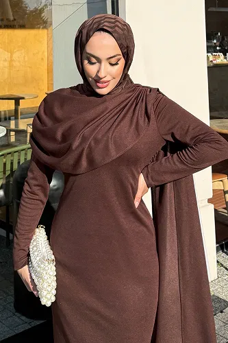 moda selvim Dress 4680ALGK1170 Brown - Thumbnail