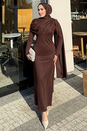 moda selvim الفستان بني 4680ALGK1170 - Thumbnail