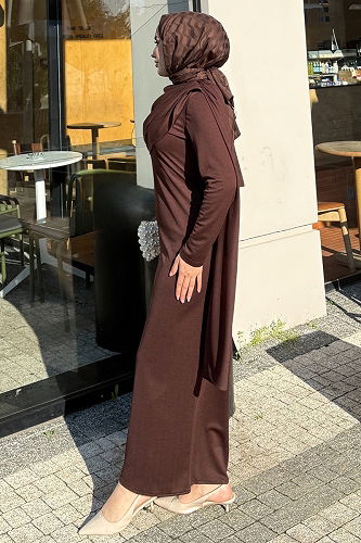 moda selvim الفستان بني 4680ALGK1170 - Thumbnail