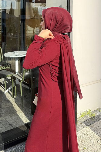 moda selvim الفستان خمري 4680ALGK1170 - Thumbnail