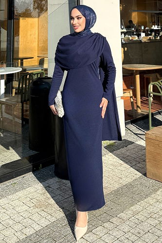 moda selvim Dress 4680ALGK1170 Navy Blue - Thumbnail