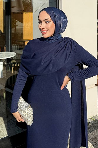 moda selvim Dress 4680ALGK1170 Navy Blue - Thumbnail