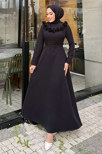 moda selvim الفستان أسود 4685ALGK1170 - Thumbnail