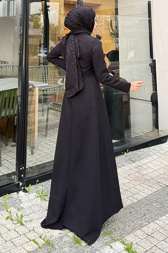 moda selvim الفستان أسود 4685ALGK1170 - Thumbnail