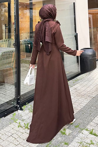 moda selvim Dress 4685ALGK1170 Brown - Thumbnail