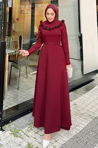 moda selvim الفستان خمري 4685ALGK1170 - Thumbnail