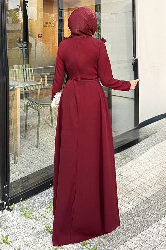 moda selvim الفستان خمري 4685ALGK1170 - Thumbnail