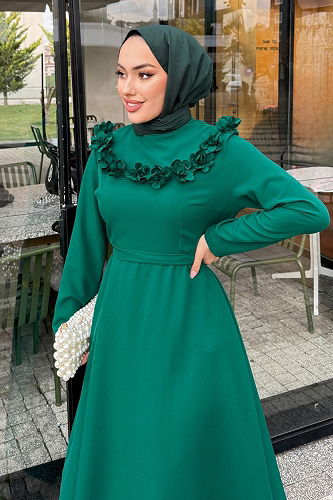 moda selvim Dress 4685ALGK1170 Emerald - Thumbnail
