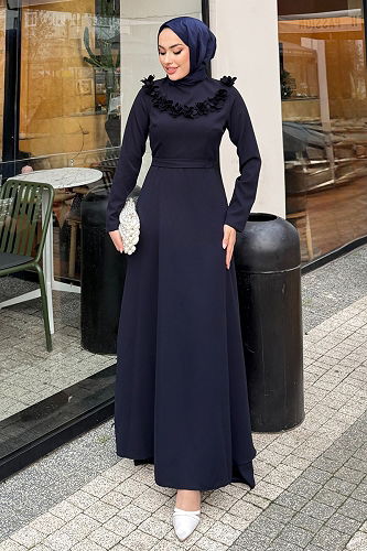 moda selvim Dress 4685ALGK1170 Navy Blue - Thumbnail