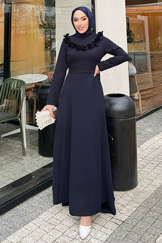 moda selvim Dress 4685ALGK1170 Navy Blue - Thumbnail
