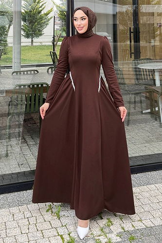 moda selvim الفستان بني 4688ALGK1170 - Thumbnail