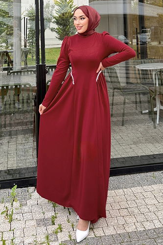 moda selvim Dress 4688ALGK1170 Burgundy - Thumbnail