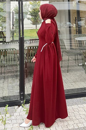 moda selvim Dress 4688ALGK1170 Burgundy - Thumbnail