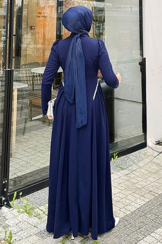 moda selvim الفستان كحلي 4688ALGK1170 - Thumbnail