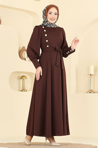 moda selvim Dress 4691ALG474 Brown - Thumbnail