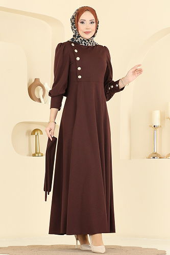 moda selvim Dress 4691ALG474 Brown - Thumbnail
