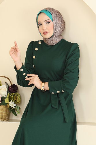 moda selvim Dress 4691ALG474 Emerald - Thumbnail