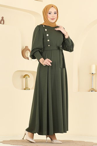 moda selvim الفستان اخضر عفني 4691ALG474 - Thumbnail