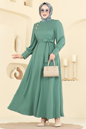 moda selvim الفستان أخضر باهت 4691ALG474 - Thumbnail