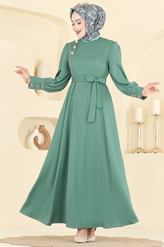 moda selvim الفستان أخضر باهت 4691ALG474 - Thumbnail