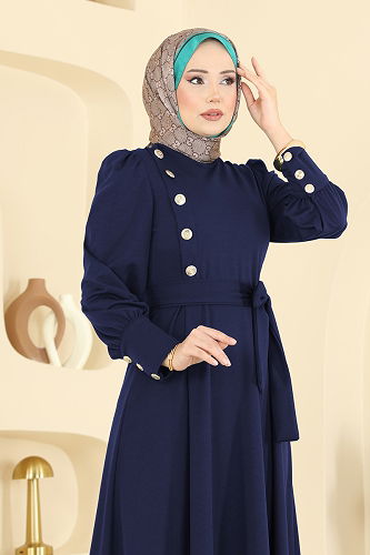 moda selvim الفستان كحلي 4691ALG474 - Thumbnail