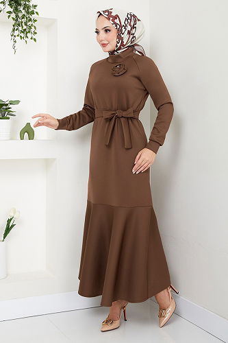 moda selvim Dress 4706ZNK903-M Brown - Thumbnail