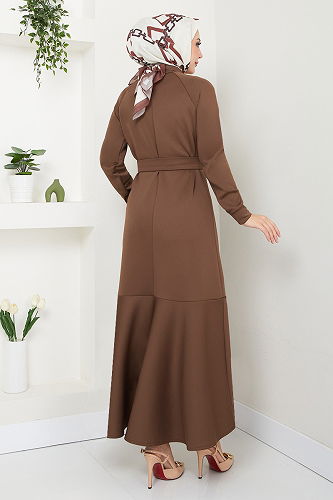 moda selvim الفستان بني 4706ZNK903-M - Thumbnail