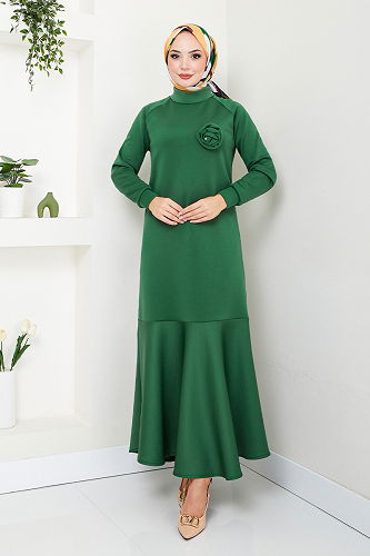 moda selvim Dress 4706ZNK903-M Emerald - Thumbnail