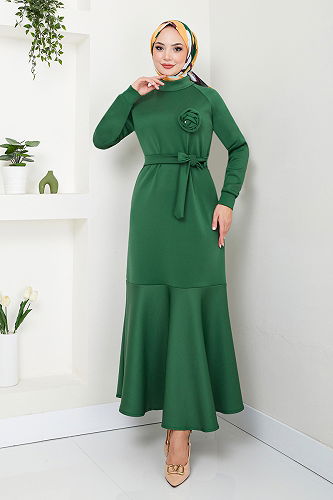 moda selvim الفستان زيتي 4706ZNK903-M - Thumbnail