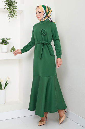 moda selvim الفستان زيتي 4706ZNK903-M - Thumbnail