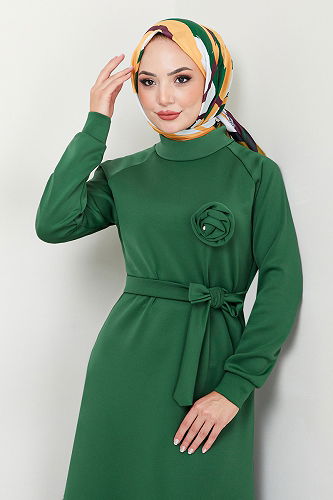 moda selvim الفستان زيتي 4706ZNK903-M - Thumbnail