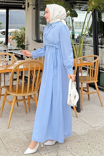 moda selvim Dress 4709ALGK1170 Baby Blue - Thumbnail