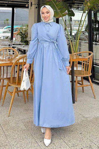 moda selvim Dress 4709ALGK1170 Baby Blue - Thumbnail