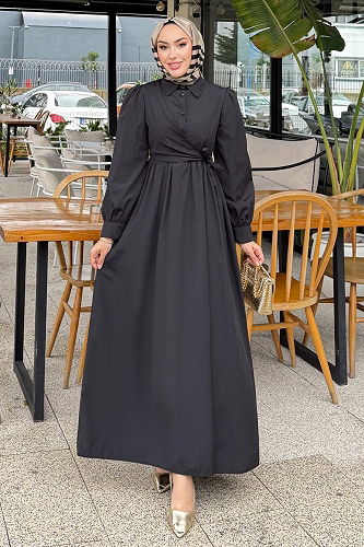 moda selvim Dress 4709ALGK1170 Black - Thumbnail