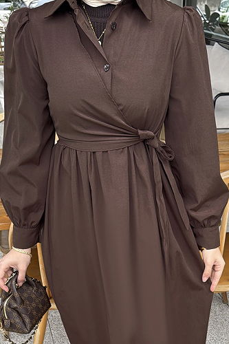 moda selvim الفستان بني 4709ALGK1170 - Thumbnail