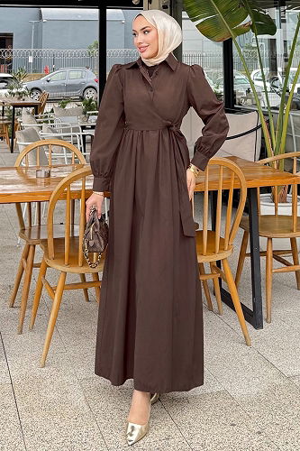 moda selvim الفستان بني 4709ALGK1170 - Thumbnail