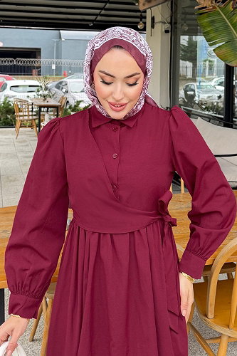moda selvim الفستان خمري 4709ALGK1170 - Thumbnail