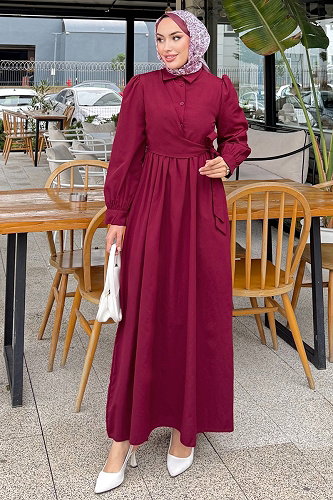 moda selvim الفستان خمري 4709ALGK1170 - Thumbnail