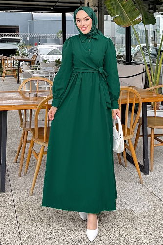 moda selvim Dress 4709ALGK1170 Emerald - Thumbnail