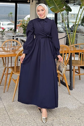 moda selvim Dress 4709ALGK1170 Navy Blue - Thumbnail