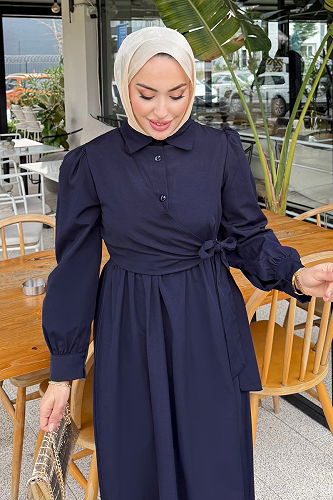 moda selvim Dress 4709ALGK1170 Navy Blue - Thumbnail