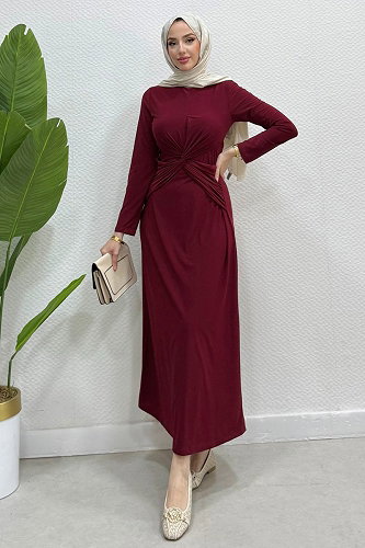 moda selvim Dress 4731ALGK1170 Burgundy - Thumbnail