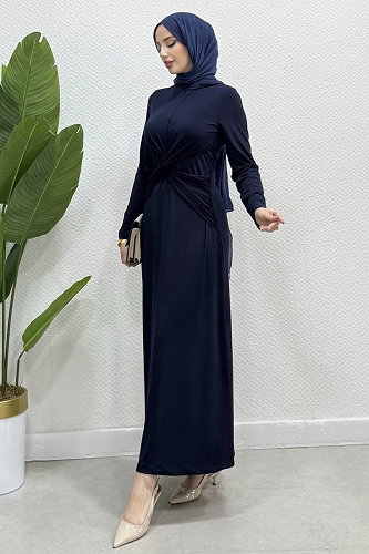 moda selvim Dress 4731ALGK1170 Navy Blue - Thumbnail