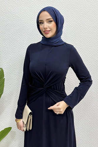 moda selvim Dress 4731ALGK1170 Navy Blue - Thumbnail