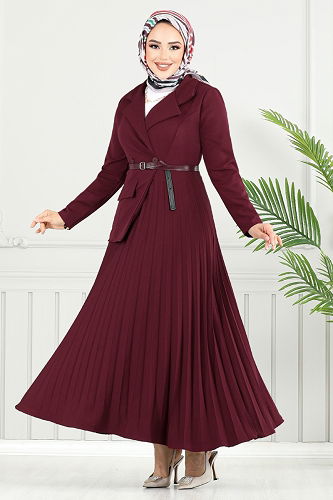 moda selvim الفستان خمري 4747ZNK903-M - Thumbnail